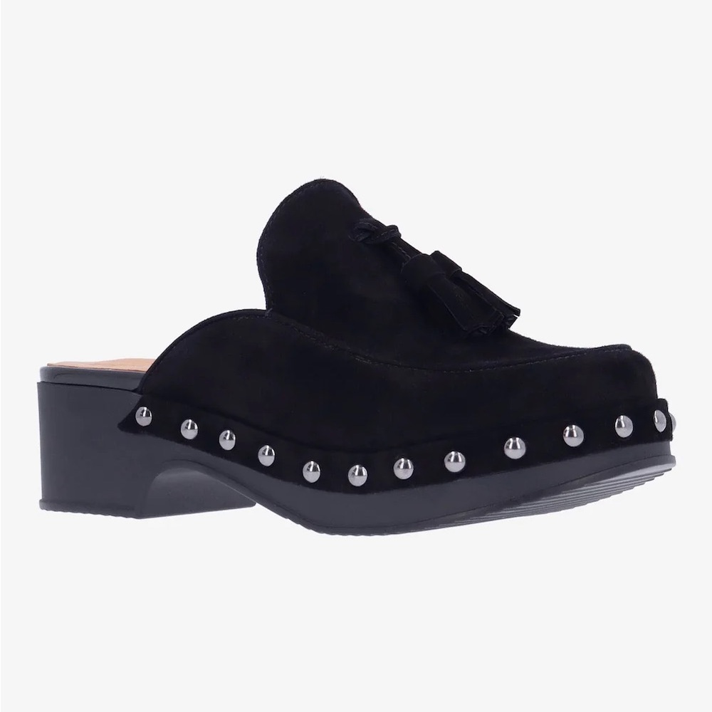 L’Amour Des Pieds-Chic Black Studded Mules with Tassel NEW WITH BOX